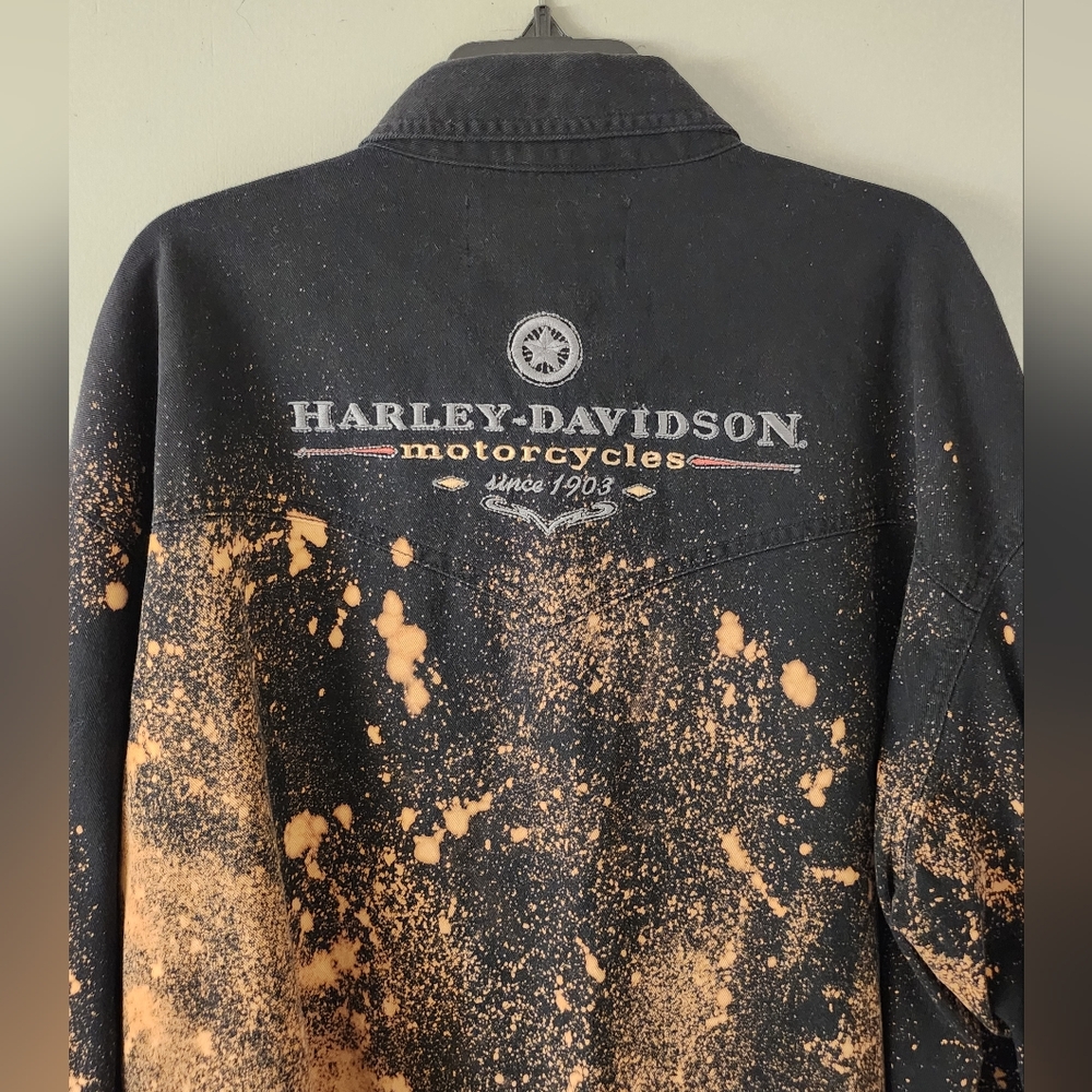 Luxury Mens Tie Dyed Black Harley Davidson Denim Button Up shirt XL